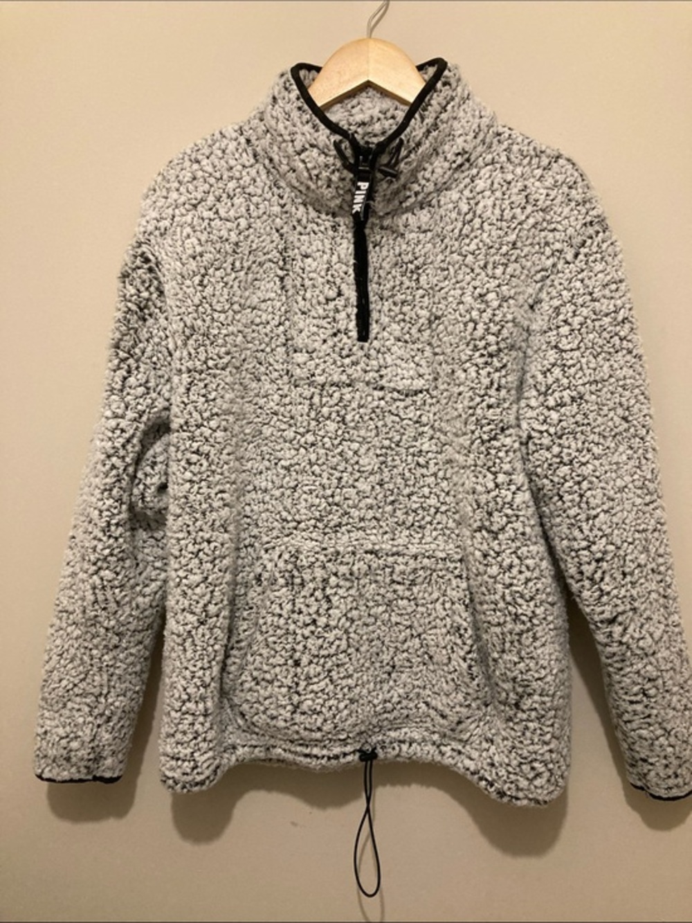 PINK Victoria's Secret Gray Plush Sherpa Quarter-Zip Pullover